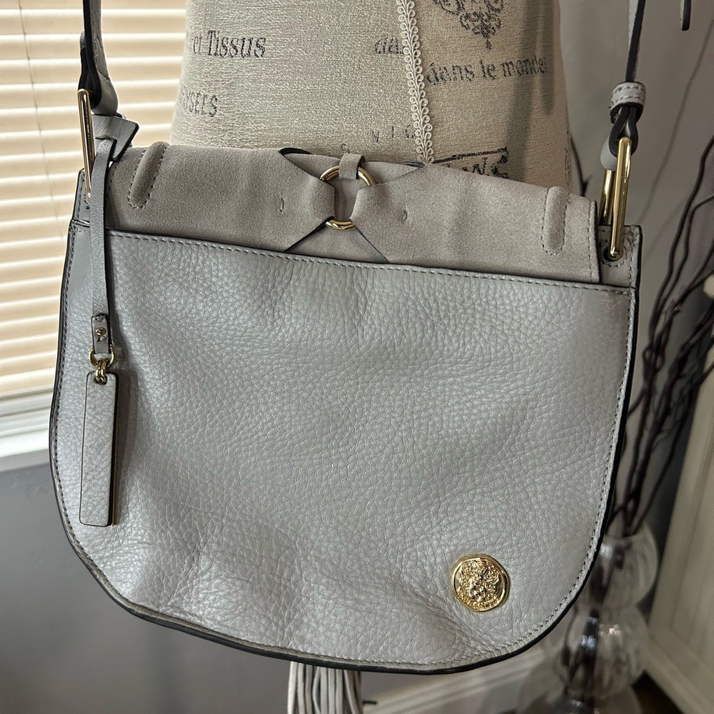 Vince Camuto Ancel Flap crossbody bag in gray suede leather. - Picture 5 of 11
